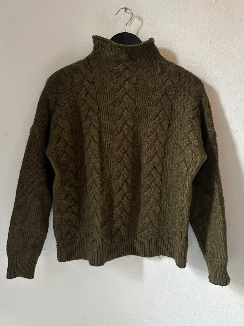 Madewell Sweater Womens Small Olive Green Cable Knit Mock Neck Wool Blend